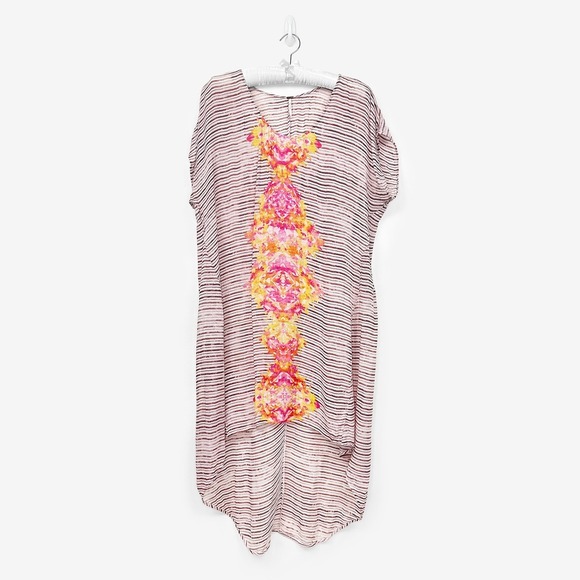 Free People Dresses & Skirts - Free‎ People Sunrise Dress Size L Striped Beach Cover Up High Low Oversized Boho